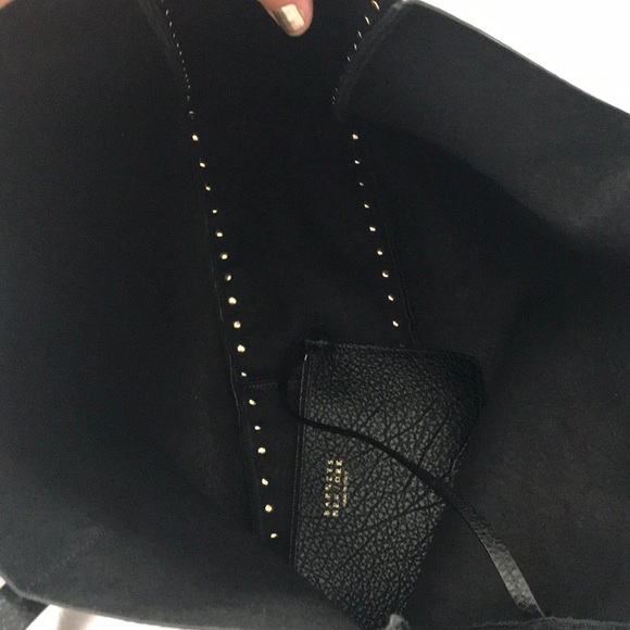 Barneys black leather tote bag with gold studs. - Picture 3 of 4